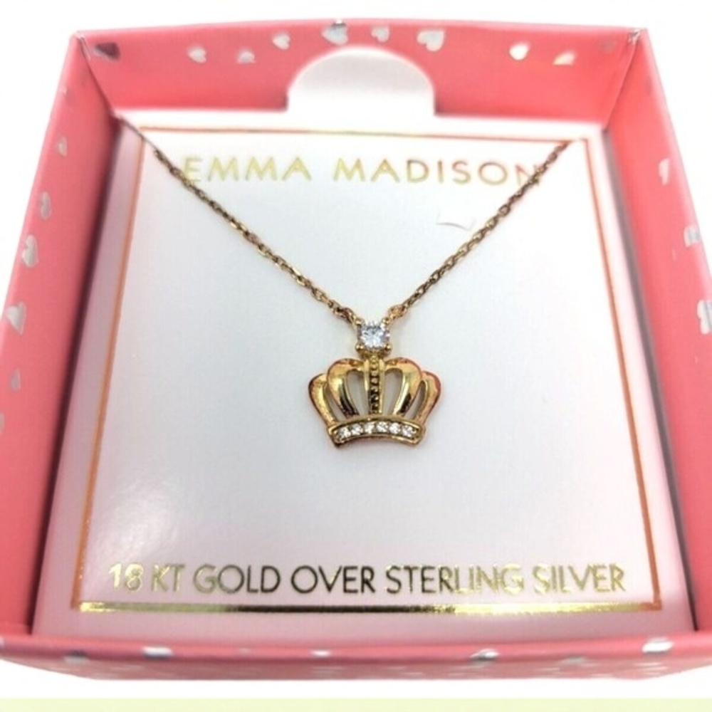 Emma Madison Crown Pendant Necklace 18kt Gold Vermeil Sterling Silver CZ Royal